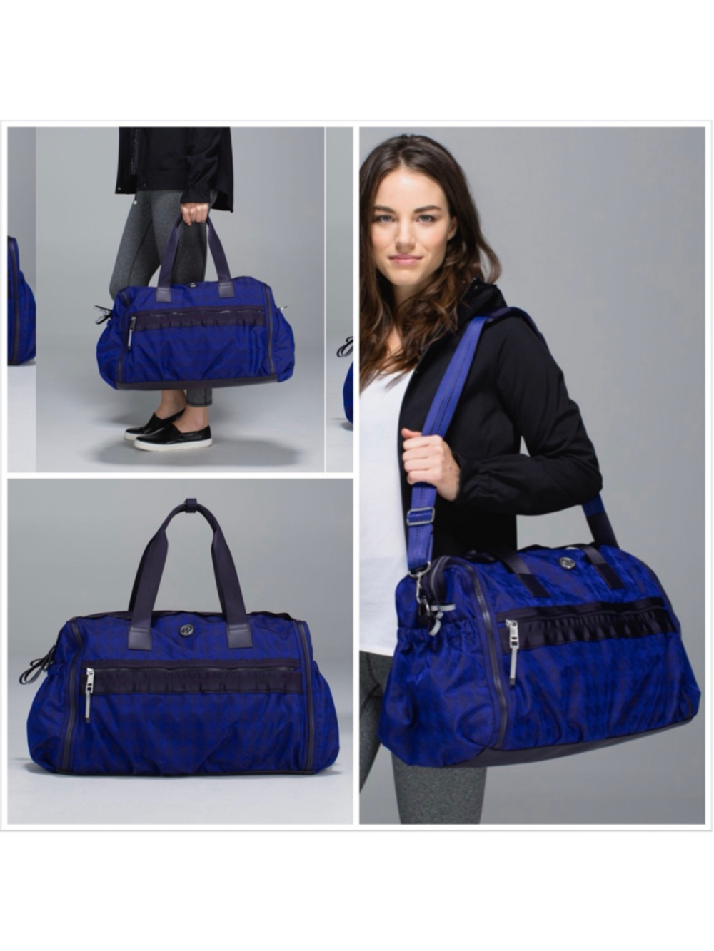 Lululemon Athletica Weekend Warrior Travel Duffel Bag Blue Black Houndstooth